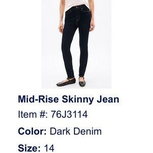 Tommy Hilfiger Jeans Womens Size 14 Mid-Rise Skinny Stretch Jeans Dark Indigo